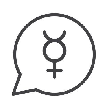 Beyaz arka planda izole edilmiş civa gezegen sembollü çizgi roman balonu. Vektör illüstrasyonu