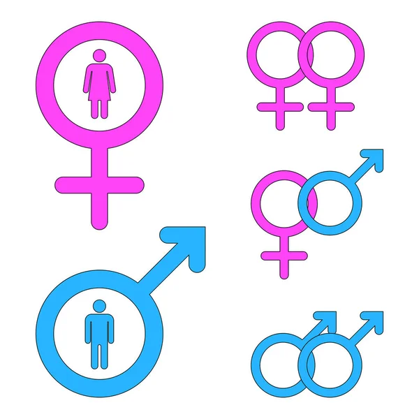 Männliches Und Weibliches Geschlechtszeichen Anzeichen Für Beziehungstypen Heterosexuelle Lesbische Und — Stockvektor