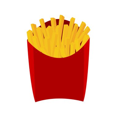 Fast food patates kızartması beyaz arka planda izole edilmiş kırmızı ambalaj kutusunda. Vektör illüstrasyonu