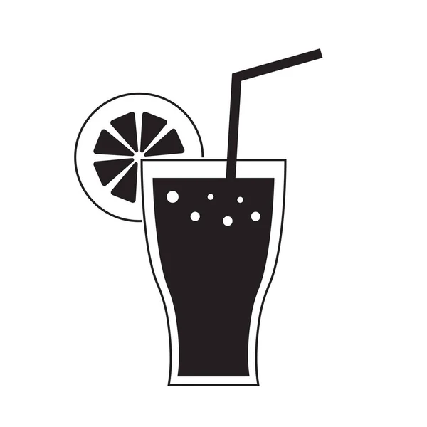 コーラやソーダガラスのアイコン ベクトル分離黒と白のイラストのコーラグラスと藁 — ストックベクタ