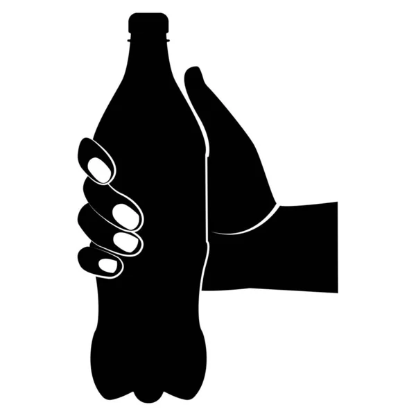 Ikon Flaska Läsk Svart Siluett Hålla Handen Cola Plast Tjära — Stock vektor