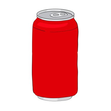 Kırmızı kutu soda ya da kola. El çizimi. Vektör illüstrasyonu beyaz arkaplanda izole edildi