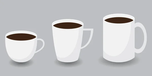 Set Tres Tazas Blancas Una Taza Café Ilustración Vectorial — Vector de stock
