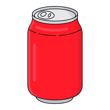 Kırmızı soda kutusu. Soğuk köpüklü içecek. Vektör illüstrasyonu beyaz arkaplanda izole edildi