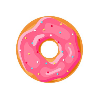 Pembe kremalı çörek. Çörek ikonu. Vektör illüstrasyonu beyaz arkaplanda izole edildi