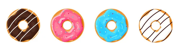Set Von Vektorfarbenen Donuts Süße Puderzucker Donuts Pausenzeit Mit Weißer — Stockvektor