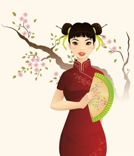 Hermosa chica china — Vector de stock