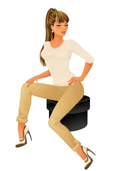 Hermosa mujer sentada en silla — Vector de stock