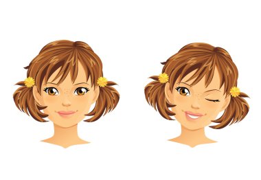 Cute girl with two ponytails winking and smiling vector Cute girl with two ponytails winking and smiling vector