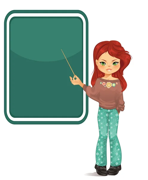 Girl pointing to blackboard — Stock Vector