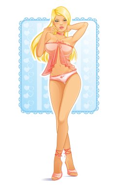 Pembe iç çamaşırlı seksi kız.