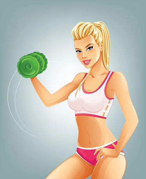 Slim fit woman lifting dumbbell — Stock Vector