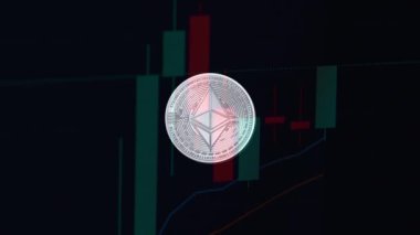 Bir ethereum e yakınlaştır şifreleme simgesi yarı saydam gümüş para arkaplanı
