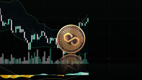 Matic polígono ouro criptografado símbolo de moeda no fundo de um gráfico caindo — Vídeo de Stock