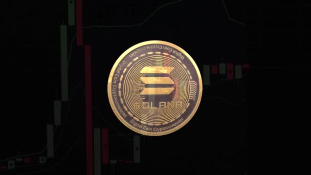 Solana crypto token i form av ett guldmynt närbild på en svart bakgrund — Stockvideo