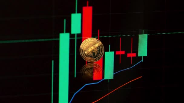 Uniswap uni oro crypto moneta simbolo sullo sfondo di un grafico di trading — Video Stock