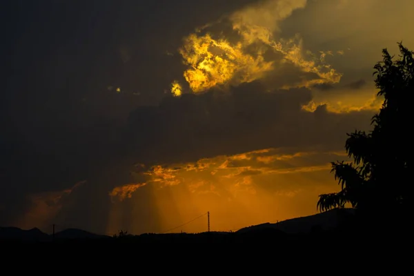 Spectacular Twilight Sun Hidden Clouds Summer Night — Photo