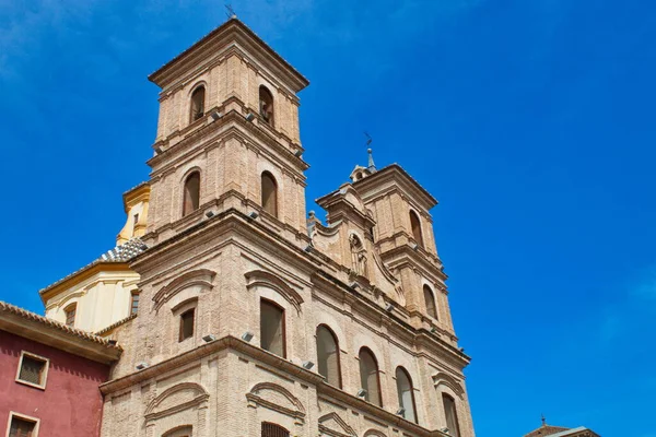 Fachada Traseira Igreja Santo Domingo Múrcia Feita Tijolo Com Torres — Fotografia de Stock
