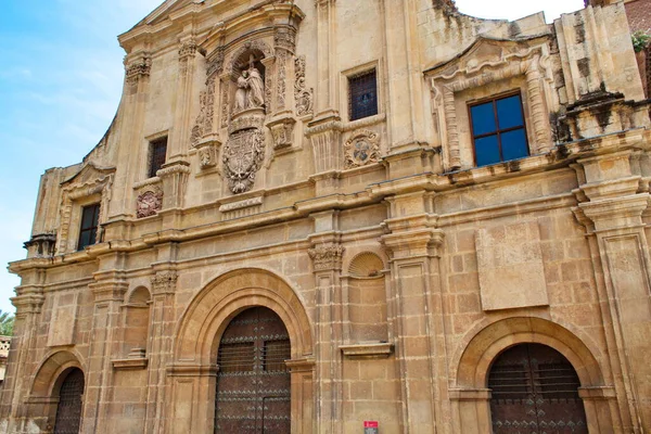 Hauptfassade Der Kirche Santo Domingo Murcia Barockstil Mit Skulpturen — Stockfoto