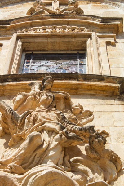 Bonita Fachada Barroca Con Escultura Iglesia Santa Eulalia Murcia Día — Foto de Stock