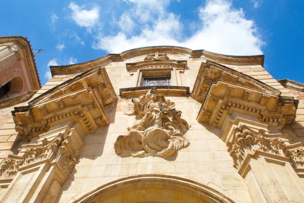 Nice Baroque Facade Sculpture Iglesia Santa Eulalia Murcia Sunny Day — Fotografia de Stock