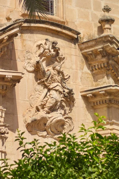 Nice Baroque Facade Sculpture Iglesia Santa Eulalia Murcia Sunny Day — Fotografia de Stock