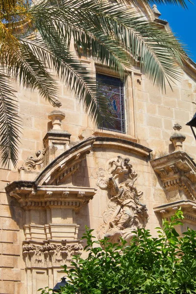 Nice Baroque Facade Sculpture Iglesia Santa Eulalia Murcia Sunny Day — 스톡 사진