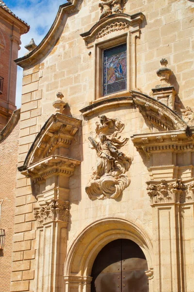 Nice Baroque Facade Sculpture Iglesia Santa Eulalia Murcia Sunny Day — Stockfoto