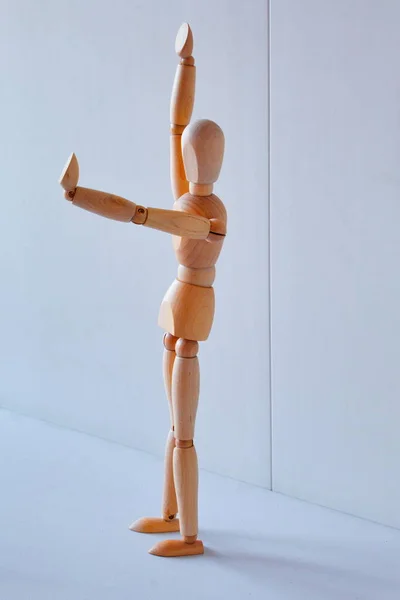 Concept Making Stop Signal Figure Wooden Boy — Fotografia de Stock