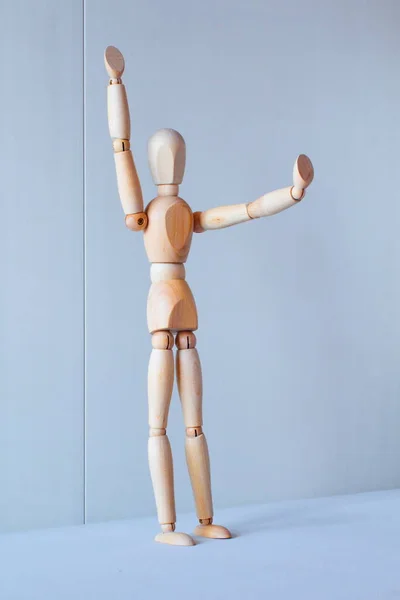 Concept Making Stop Signal Figure Wooden Boy — Stockfoto