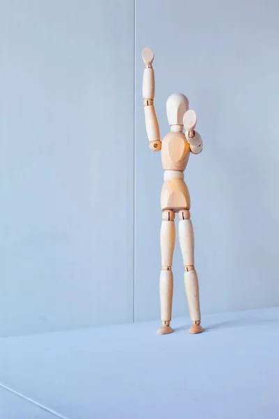 Concept Making Stop Signal Figure Wooden Boy — Stockfoto