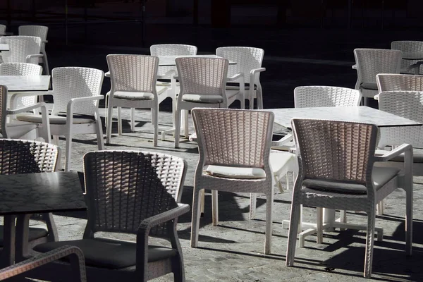 Image Tables Chairs Restaurant Murcia Sunny Day — Zdjęcie stockowe