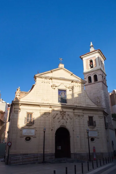 Bonita Fachada Con Torre Campanario Iglesia San Pedro Murcia — Foto de Stock