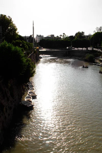 Nsanlar Murcia Dan Geçerken Segura Nehir Yatağında Kayıkla Gezintiye Çıkıyorlar — Stok fotoğraf