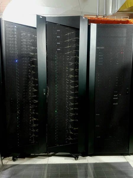 Racks for servers and hard disks. Supercomputing data center for cloud computing, cryptocurrencies and NFT\'s