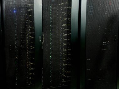 Racks for servers and hard disks. Supercomputing data center for cloud computing, cryptocurrencies and NFT's clipart