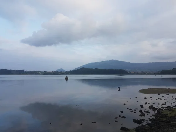 Santander Bay Med Man Som Plockar Skaldjur — Stockfoto