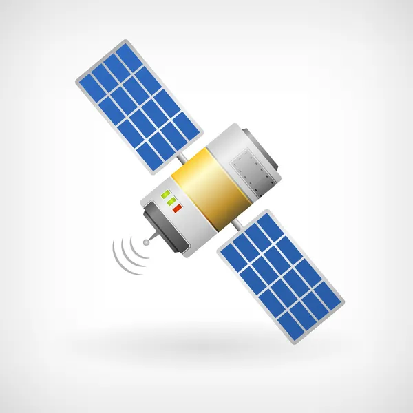 Isolated communication satellite icon with solar cells — Stock Vector