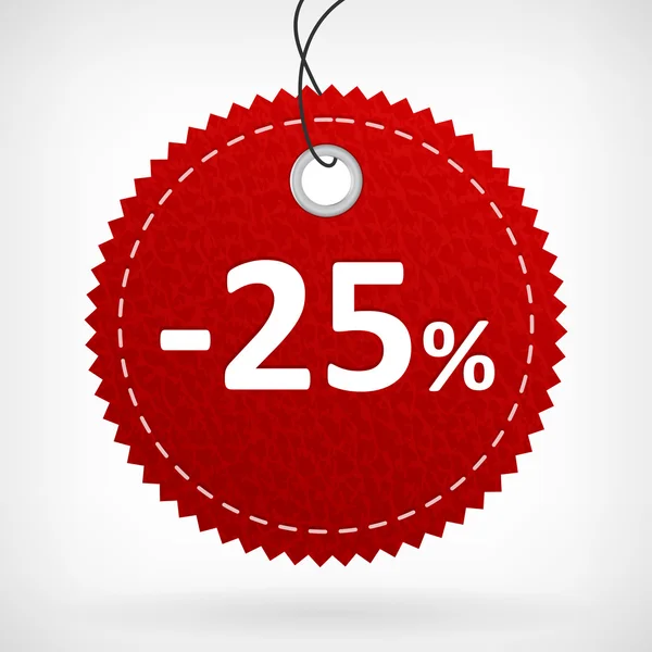 赤い革の価格ラベル-25% — ストックベクタ