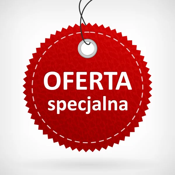 红色皮革标签 oferta specjalna — 图库矢量图片