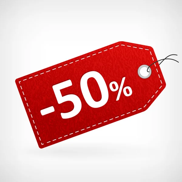 Etiquetas de preço de couro vermelho cinquenta por cento de venda —  Vetores de Stock