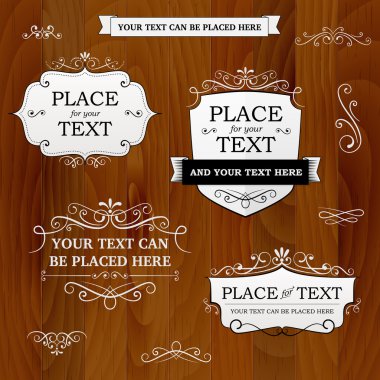 Vintage labels ornamets on wood background clipart