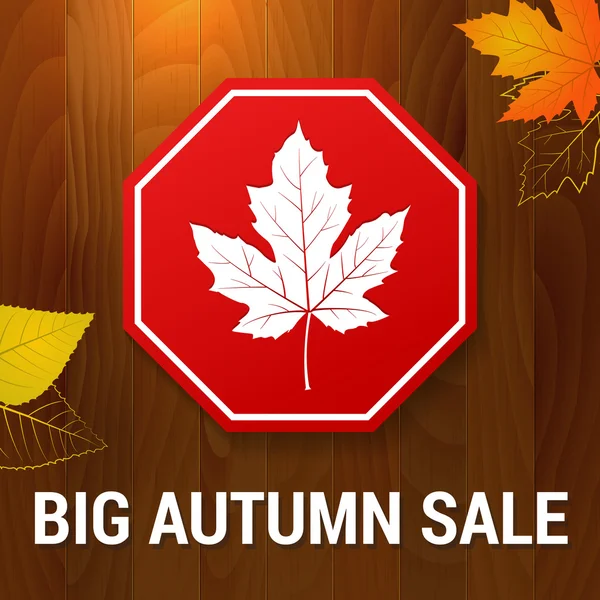 Big autumn sale vector on wood background — Stock Vector