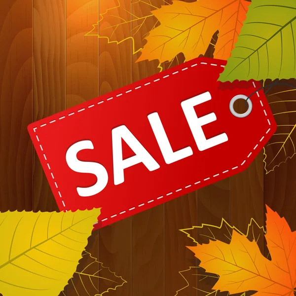 Herbst Verkauf Vektor-Etikett auf Holz Hintergrund — Stockvektor