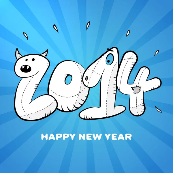 Feliz año nuevo 2014 dibujo a mano cartel de la tarjeta — Vector de stock