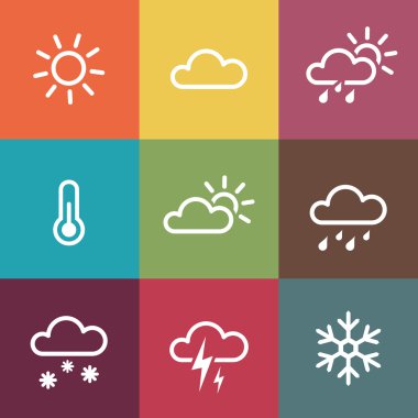 Weather Icons on vintage colorful tiles background clipart