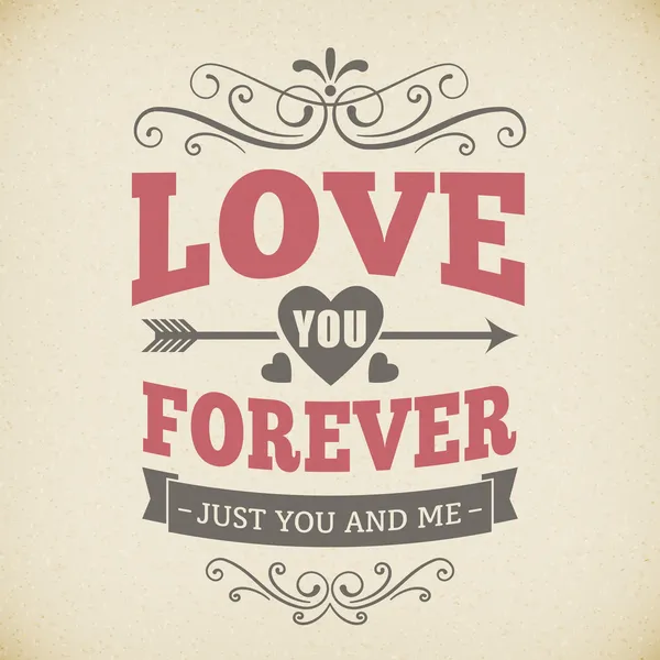 Wedding typography love you forever vintage card background design — Stock Vector