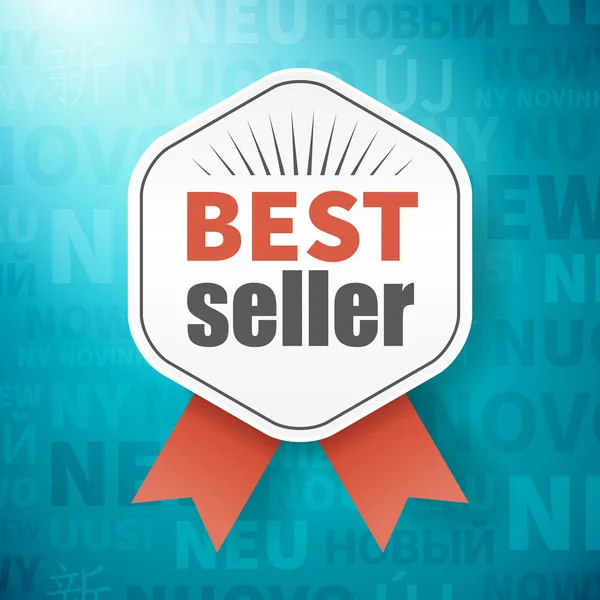 Best seller en segundo plano con nuevo en diferentes idiomas — Vector de stock