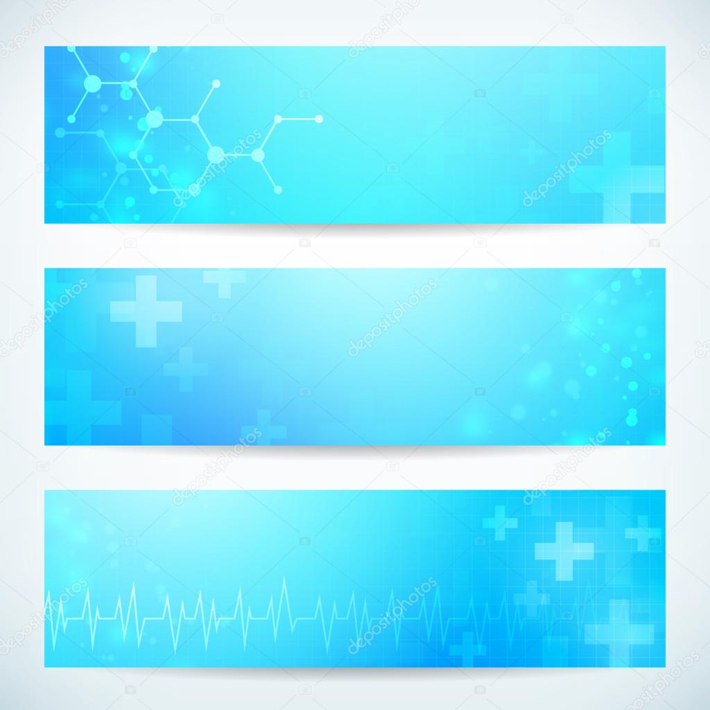 three abstract medical technology banner background for web or print