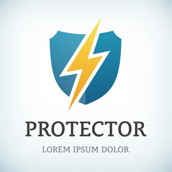 Flash and shield symbol protect logo template — Stock Vector